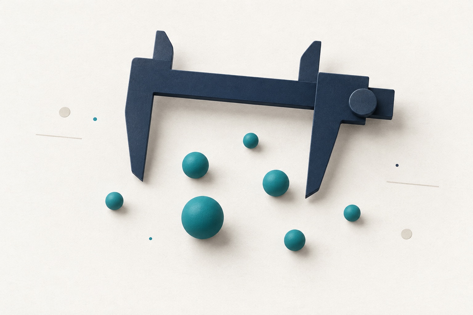 A blank navy measuring frame sits beside scattered teal markers without a shared baseline.