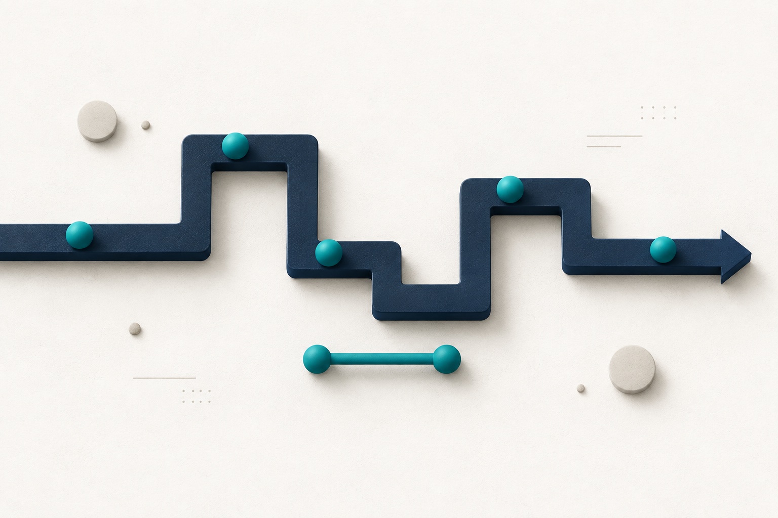 A teal shortcut sits unused beside a navy route with repeated unnecessary turns.