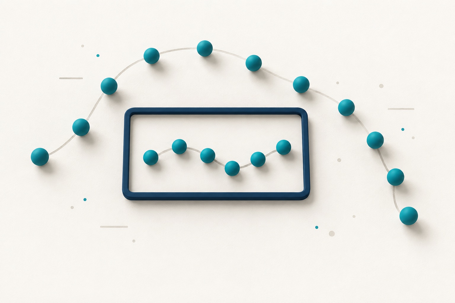 Teal dots follow both a central navy route and an informal path outside its boundary.